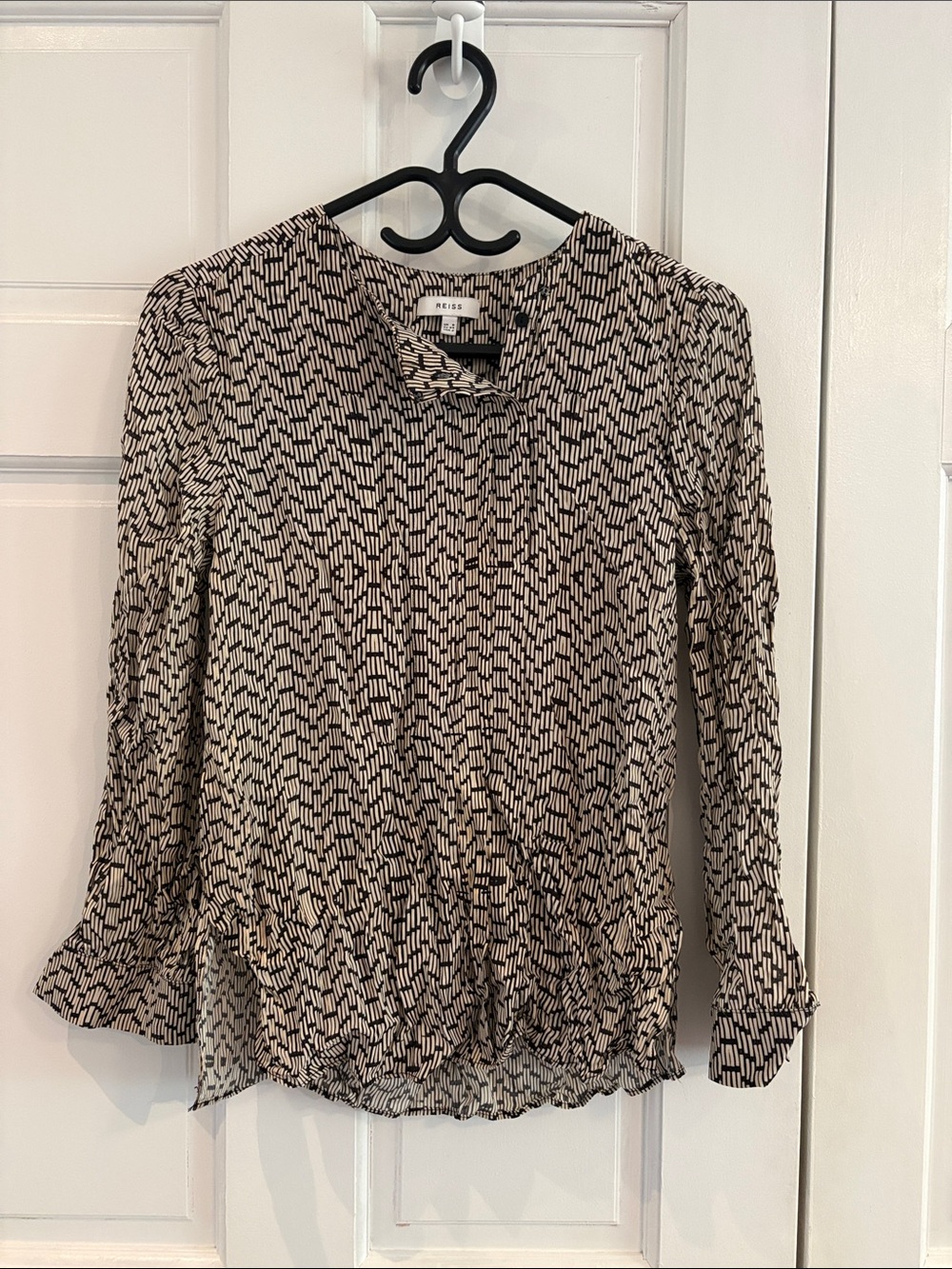 Akris Punto Black & Cream Geometric Print Blouse